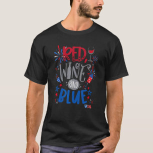 Rode wijn en blauw 4 juli wijn rode blauwe wijn t-shirt