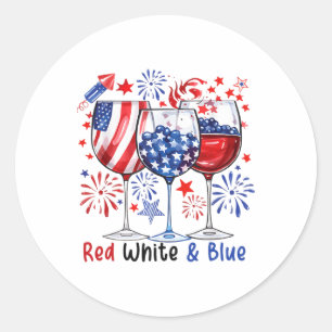 Rode wijn en blauwe 4 juli rode witte blauwe wijn ronde sticker