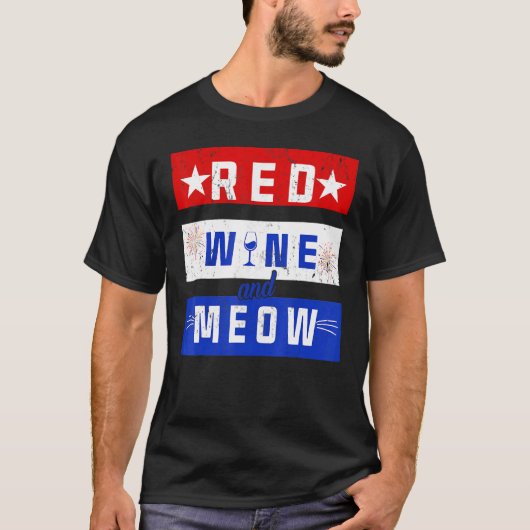 Rode wijn en miauw Drink 4 juli Pride Ameri T-shirt (Voorkant)