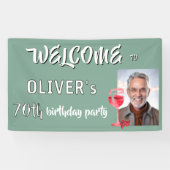 Rode Wijn Glas 70e Verjaardagsfeest Foto Spandoek (Horizontaal)