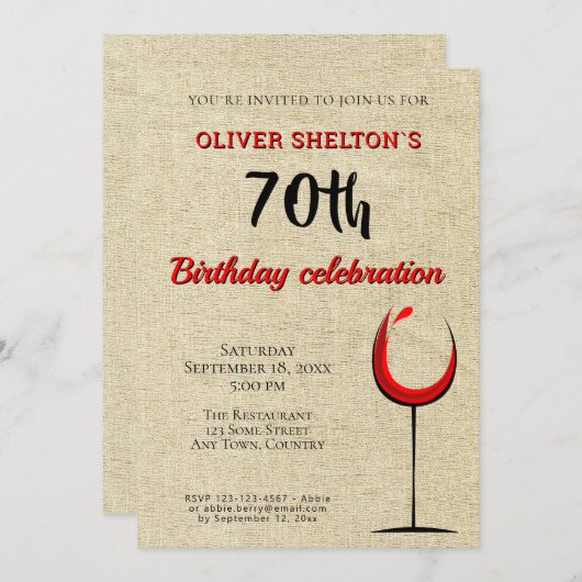 Rode Wijn Glas 70e Verjaardagsfeestje Kaart (Voorkant / Achterkant)