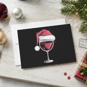 Rode Wijn Glas Kerstman Hoed Kerstvakantie Feestdagenkaart