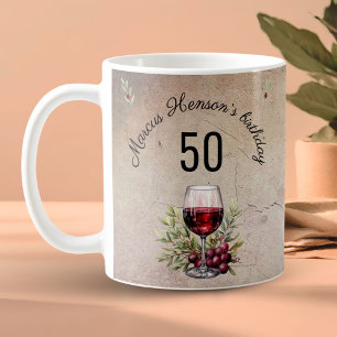 Rode Wijn Glas Olijf Aquarel 50ste Verjaardag  Koffiemok