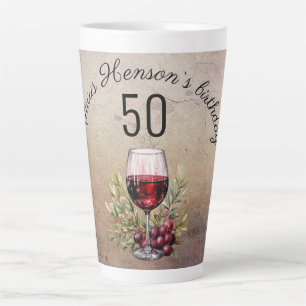 Rode Wijn Glas Olijf Aquarel 50ste Verjaardag Latte Mok