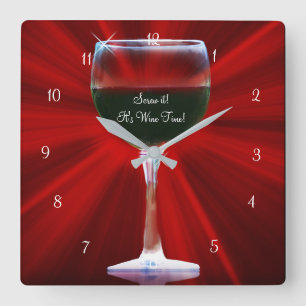 Rode Wijn Grappige Wijn Tijd Vierkante Klok