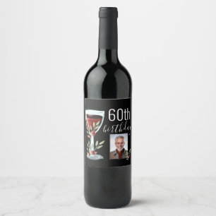 Rode Wijn Roos Waterverf Foto 60e Verjaardag Etiket