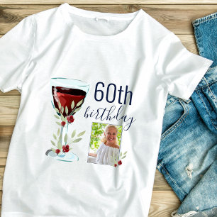 Rode Wijn Roos Waterverf Foto 60e Verjaardag T-shirt