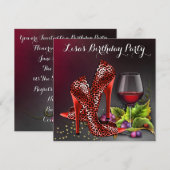 Rode wijn verjaardagsfeestje kaart (Voorkant / Achterkant)