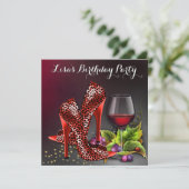 Rode wijn verjaardagsfeestje kaart (Staand voorkant)