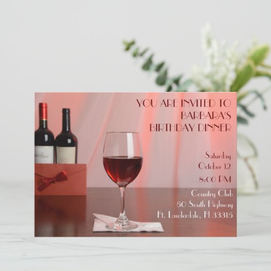Rode wijn verjaardagsfeestje uitnodiging (Staand voorkant)