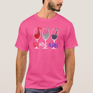 Rode wijnblauwe wijnglazen Drink team 4e van T-shirt