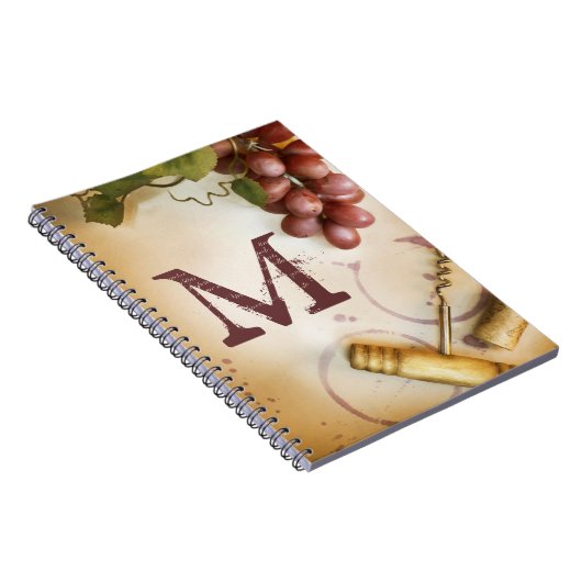 Rode wijndruiven Cork Monogram Initiaal Notitieboe Notitieboek (Rechterzijde)