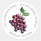  rode wijndruiven met de hand getrokken retouradre ronde sticker (Voorkant)