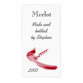 Rode wijnfles kurkentrekker etiket