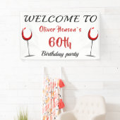 Rode Wijnglas 60e Verjaardagsfeestje Achtergrond Spandoek (Insitu)