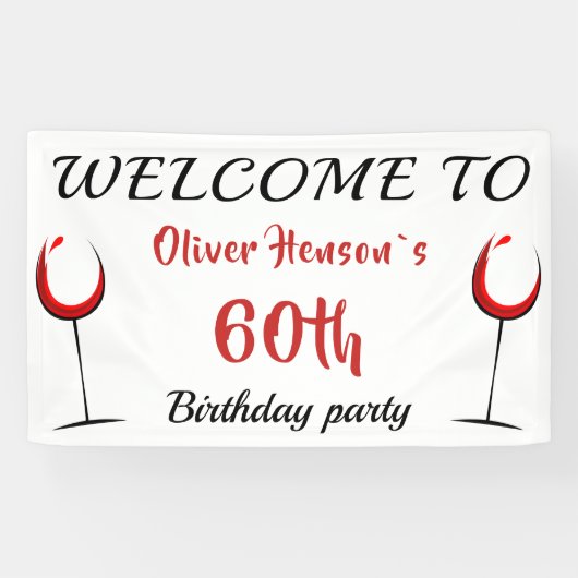 Rode Wijnglas 60e Verjaardagsfeestje Achtergrond Spandoek (Horizontaal)