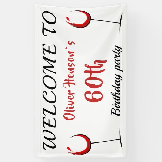 Rode Wijnglas 60e Verjaardagsfeestje Achtergrond Spandoek (Verticaal)