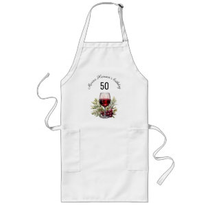 Rode wijnglas olijf Waterverf 50ste verjaardag Lang Schort