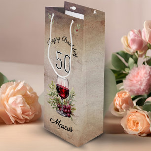 Rode wijnglas olijf Waterverf 50ste verjaardag Wijn Cadeautas