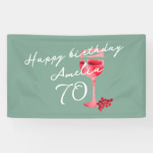 Rode wijnglas Waterverf 70ste verjaardagsfeest Spandoek (Horizontaal)