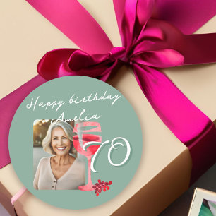 Rode Wijnglas Waterverf Verjaardagsfeest Foto Ronde Sticker