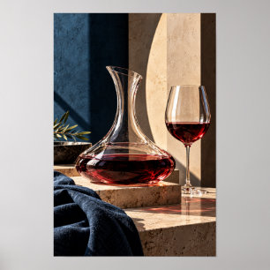 Rode wijnkaraffel en glas – Moderne elegante wijn Poster