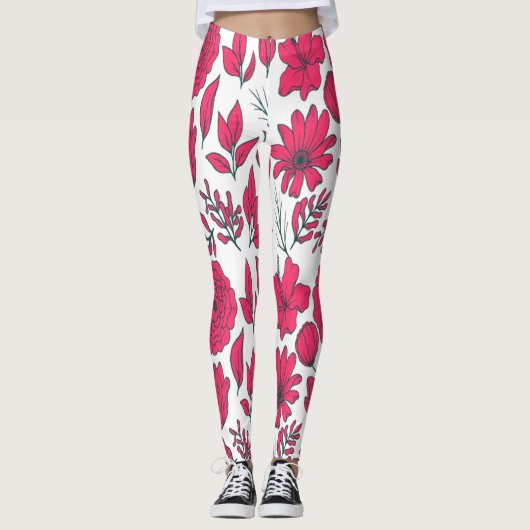 Rode wilde bloemen leggings (Voorkant)