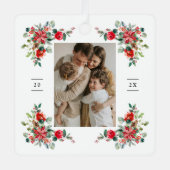 Rode Winter Bloemen Foto Metalen Ornament (Voorkant)