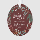 Rode Winter Botanische Baby's Eerste Kerstmis Ornament (voorkant)
