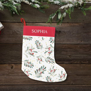 Rode winter Botanische Festive Gold Stippen Aangep Kleine Kerstsok