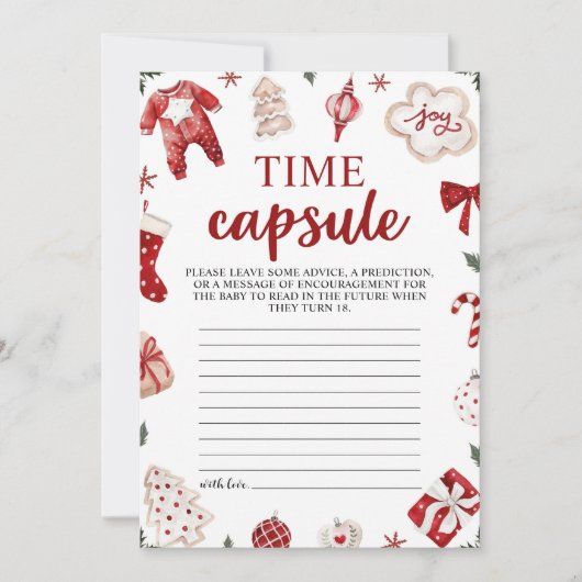 Rode Winter Kerst Baby shower Tijd Capsule Kaart (Voorkant)