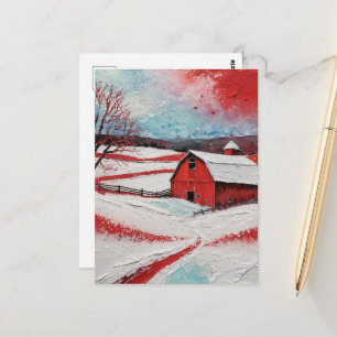 Rode winter schuur briefkaart