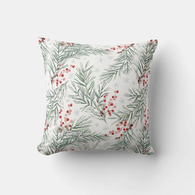 Rode winterBerry Botanische Kerstmis Kussen (Voorkant)