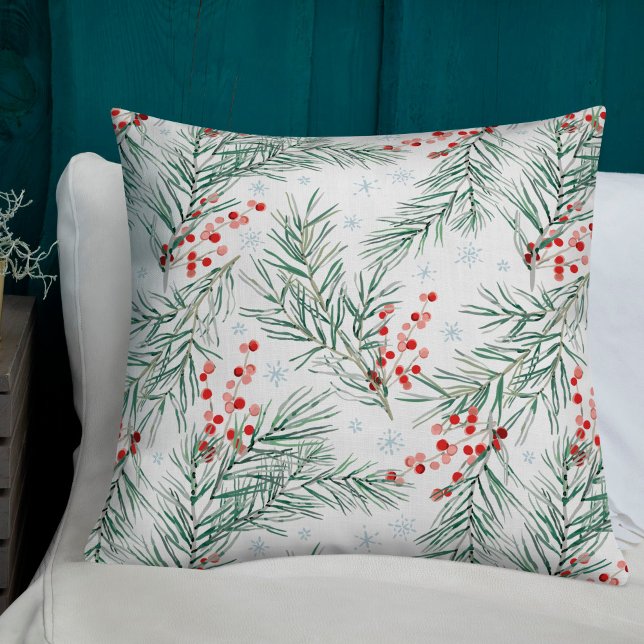 Rode winterBerry Botanische Kerstmis Kussen (Creator heeft geüpload)