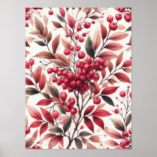 Rode Winterberry fruitpatroon Waterverf Poster