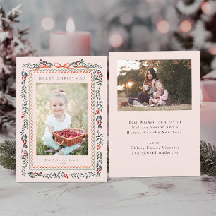 Rode Winterberry Lijst Christmas 2 Photo Blush Pin Feestdagenkaart