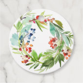 Rode winterbes en jeneverbes krans kerst bedankjes labels (Voorkant)