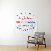 Rode wit en BBQ op 4 juli familienaam vuurwerk Wandkleed (In situ)