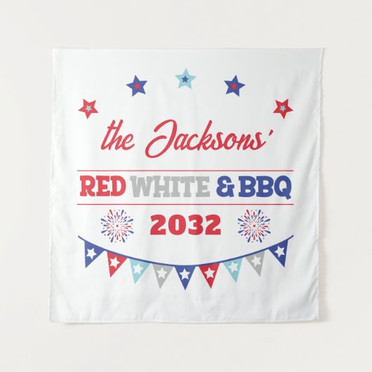 Rode wit en BBQ op 4 juli familienaam vuurwerk Wandkleed (Voorkant)