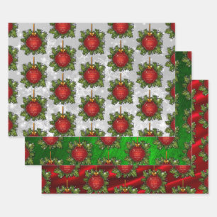 Rode Wit & Groene Kerstkrans Inpakpapier Vel