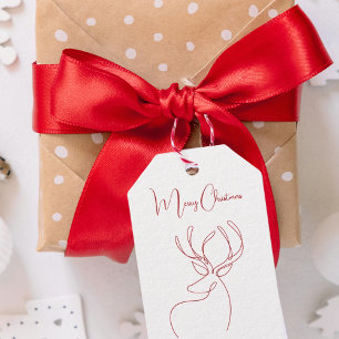 Rode witte abstract rendier moderne Kerstmis Cadeaulabel
