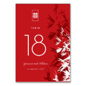 Rode & Witte Bamboe Bladeren Dubbel Geluk Huwelijk Kaart (Voorkant)