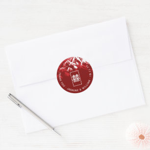 Rode Witte Bamboe Bladeren Shuang Xi Chinese Trouw Ronde Sticker
