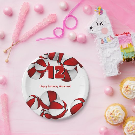 Rode witte basketballen Jonge atleet Verjaardag Papieren Bordje (Feest)