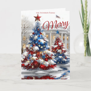 Rode Witte Blau Festive Kerstbomen  Kaart