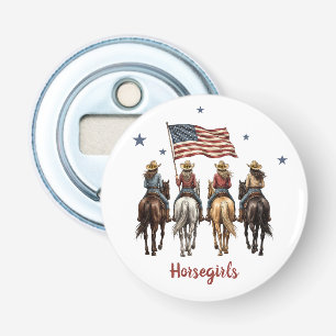 Rode witte blauwe cowgirl paard op maat button flesopener