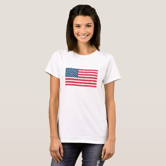 Rode Witte Blauwe Glitters Patriottische Amerikaan T-shirt (Voorkant volledig)