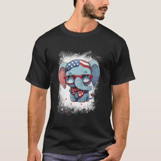 Rode Witte Blauwe Olifant Amerikaanse Vlag 4 juli T-shirt