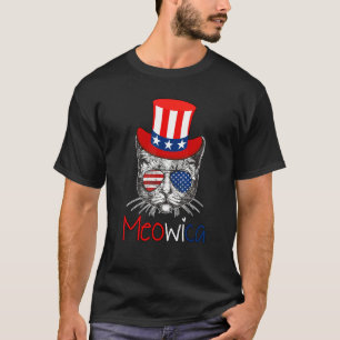 Rode Witte Blauwe Patriotische Kat 4 juli Meowica T-shirt