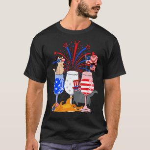 Rode Witte Blauwe Wijnglazen Kat 4 juli 1 T-shirt